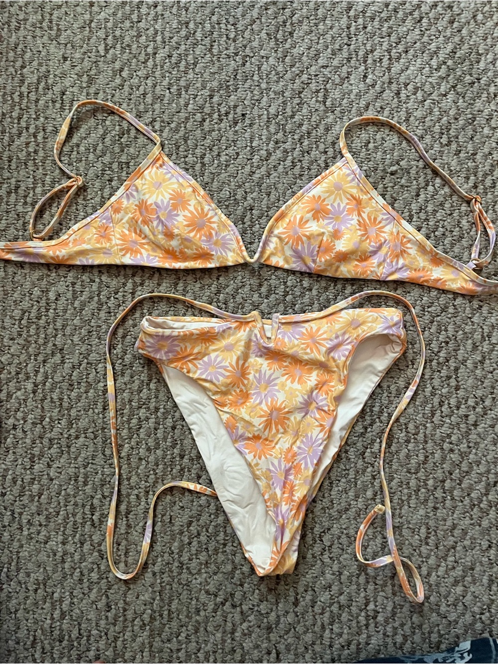 l*space Orange & Lavender Floral Triangle Bikini Set
